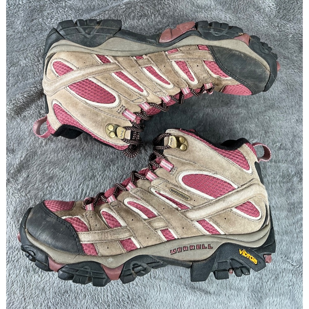 Merrell Moab 2 Mid Waterproof Hiking Boot Womens 9 Boulder/Blush #J06052 - Picture 2 of 9